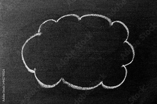 White color chalk hand drawing in cloud shape on blackboard or chalkboard background