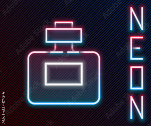 Glowing neon line Perfume icon isolated on black background. Colorful outline concept. Vector
