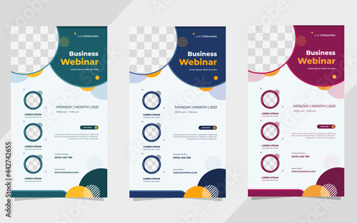 Set of minimalist social media stories post template for Business Webinar, Creative webinar, Online Education and other online seminars. with geometric background