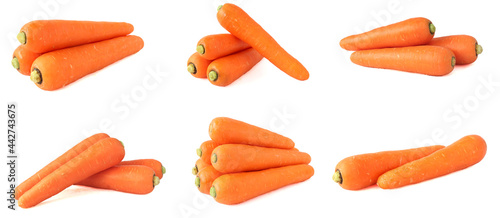 collection of fresh carrots isolated on white background