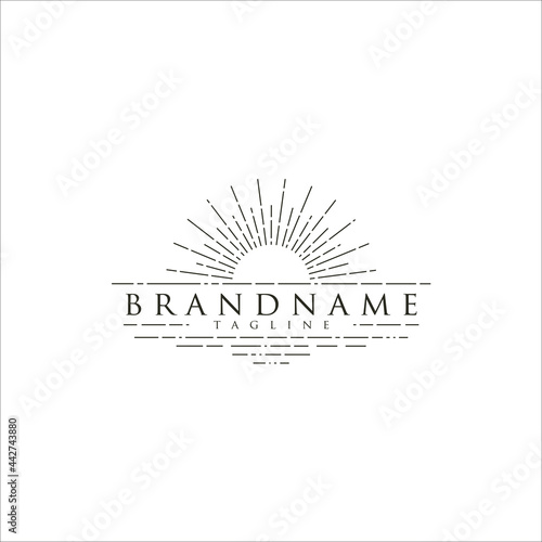 Vintage line art sun logo vector illustration design , sunrise, sunset icon symbol.