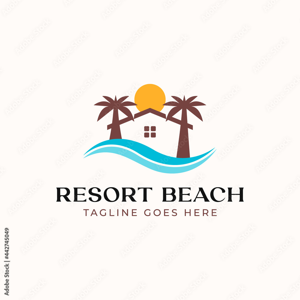 Palm Resort Logo Template Isolated in White Background