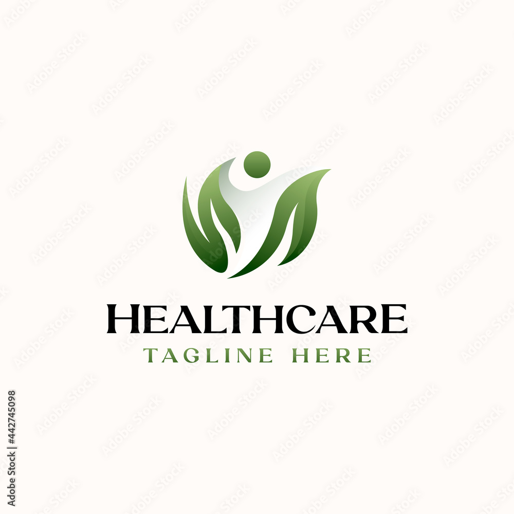 Healthcare People Leaf Logo Template Isolated in White Background Healthcare People Leaf Logo Template Isolated in White Background