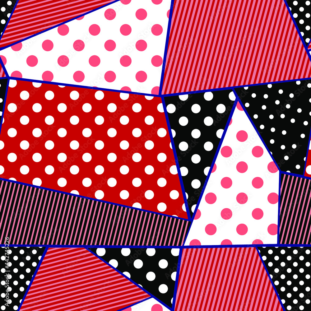 Obraz premium Abstract Hand Drawn Geometric Dots and Stripes Seamless Patchwork Vector Pattern Isolated Background