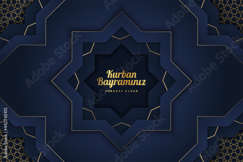 Premium Design for Feast of the Sacrif (Eid al-Adha Mubarak) Feast of the Sacrifice Greeting (Turkish: Kurban Bayraminiz Mubarek Olsun) Holy days of muslim community. Islamic decorative background.