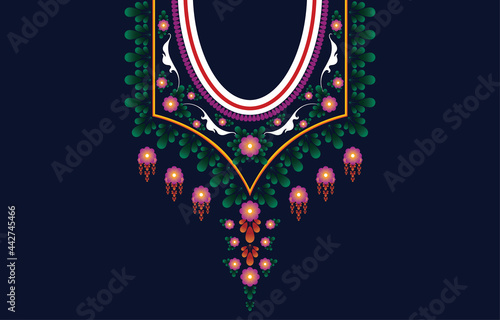 Ethnic design for neckline design,Geometric Ethnic oriental pattern traditional .Floral necklace embroidery design for fashion women. Neckline design for textile print.