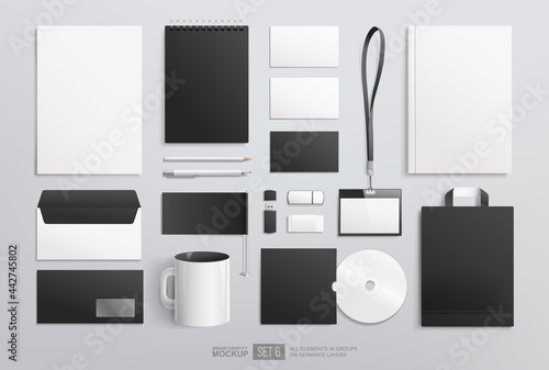 Premium Photo  Set of black and white of office supplies and business  gadgets.