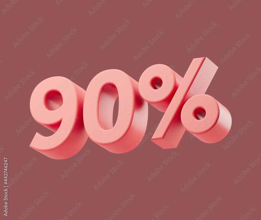 Sale 90 or ninety percent on pastel background. 3d render illustration. Isolated object Sale 90 or ninety percent on pastel background. 3d render illustration. Isolated object