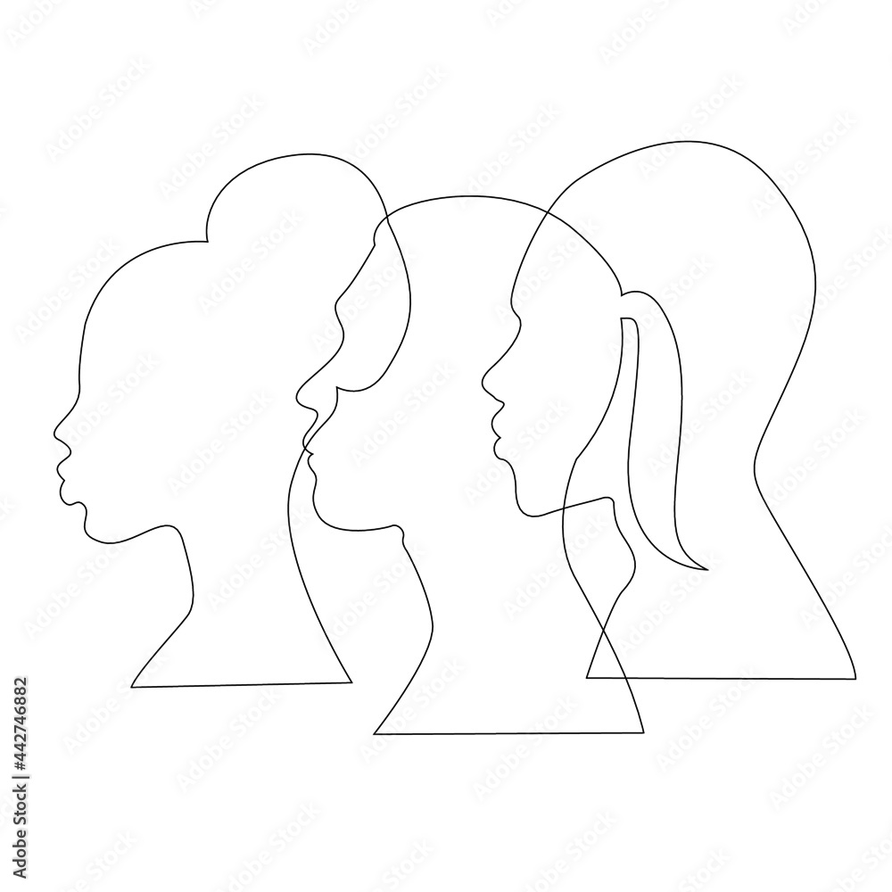 Silhouette profile group of men and women of diverse cultures. Diversity multi-ethnic people. Concept of racial equality and anti-racism. Multicultural and multiracial society. Friendship
