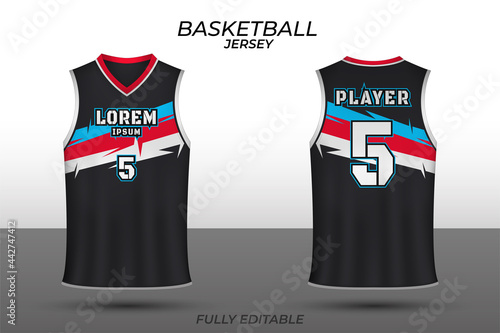 Basketball jersey design template. Uniform front and back. Sports jersey vector.