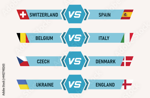 Football versus illustration. Swez vs. Spain. Belgium vs Italy. Czech vs Denmark. Ukraine vs. England. Vector in flat design