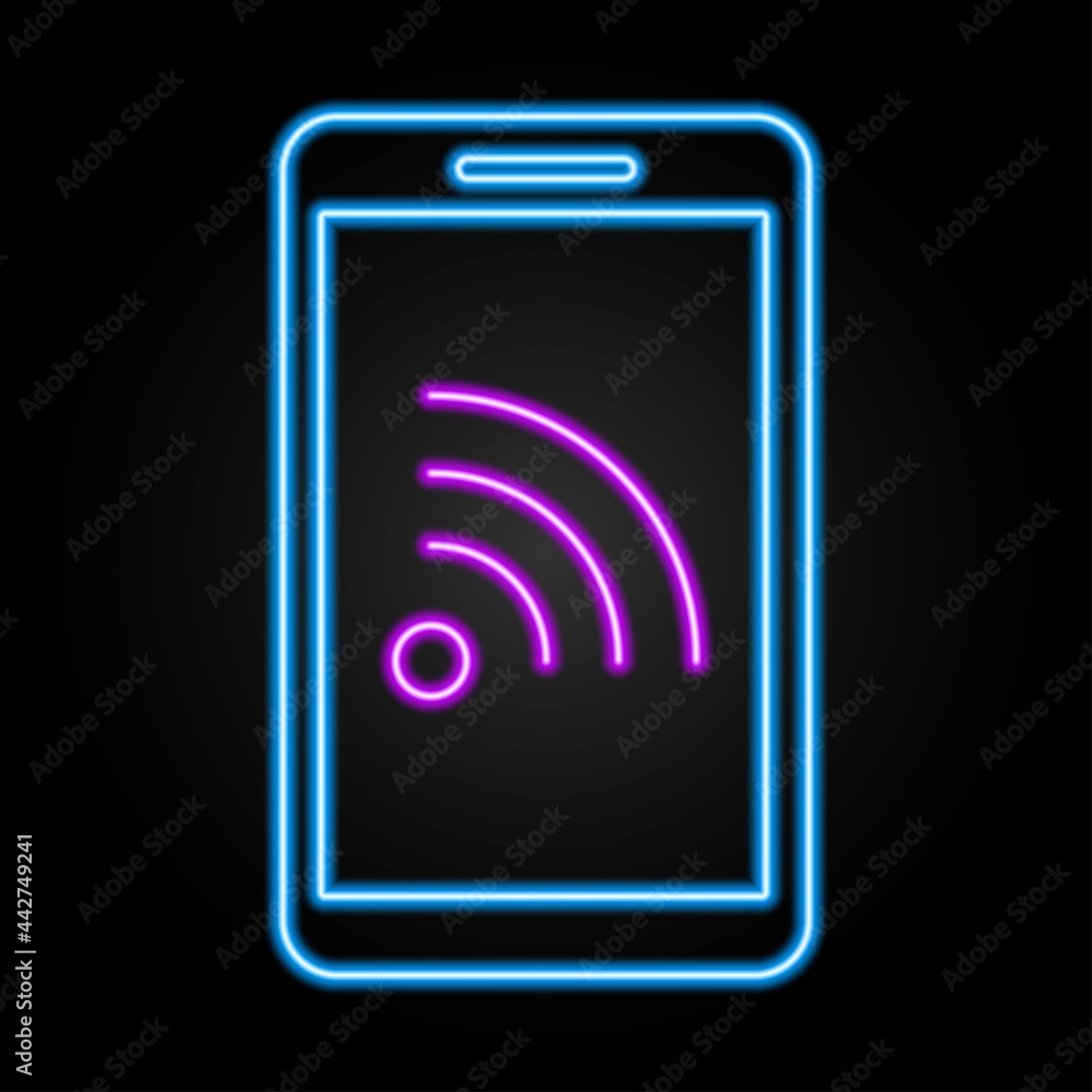 Wi-fi smartphone neon sign, modern glowing banner design, colorful trend of modern design on black background. Vector illustration. Wi-fi smartphone neon sign, modern glowing banner design, colorful trend of modern design on black background. Vector illustration.