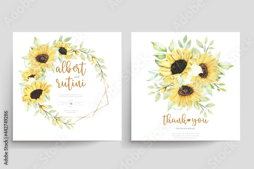 Fototapeta Naklejka Na Ścianę i Meble -  hand drawn watercolor sunflower wedding card set