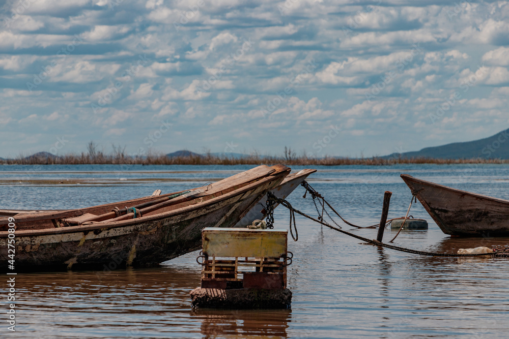 Abandoned wooden boat on the São Francisco River Bahia Brazil