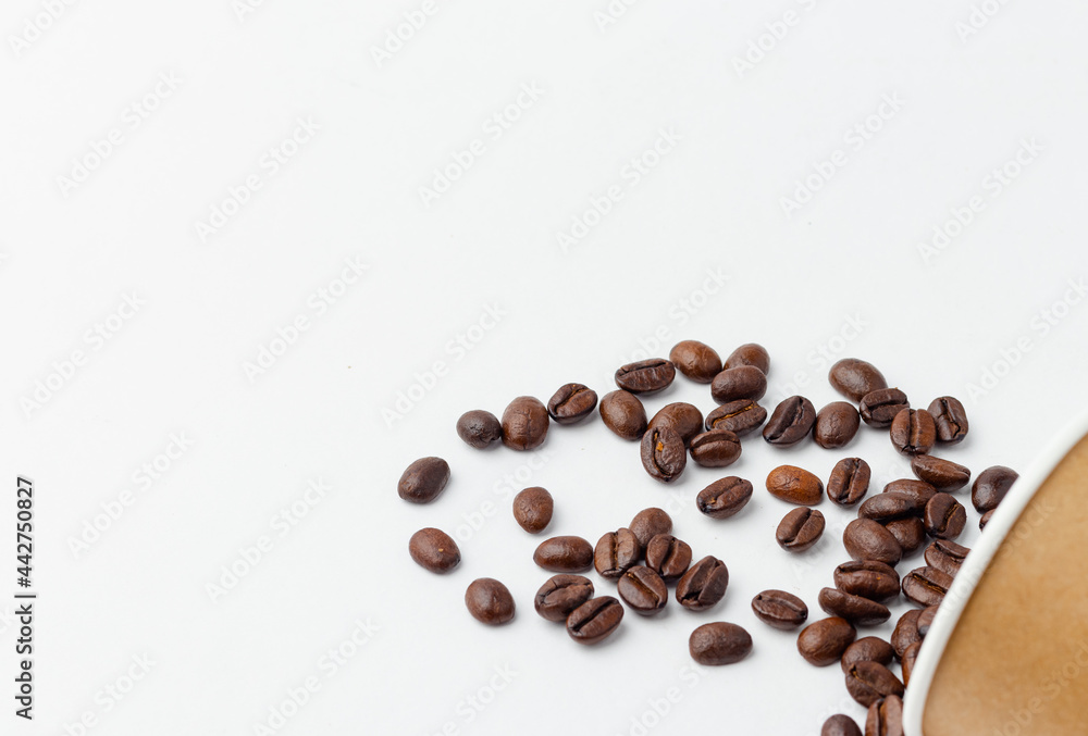 coffee beans isolated in white background with copy space for text, top view flat lay coffee beans isolated in white background with copy space for text, top view flat lay