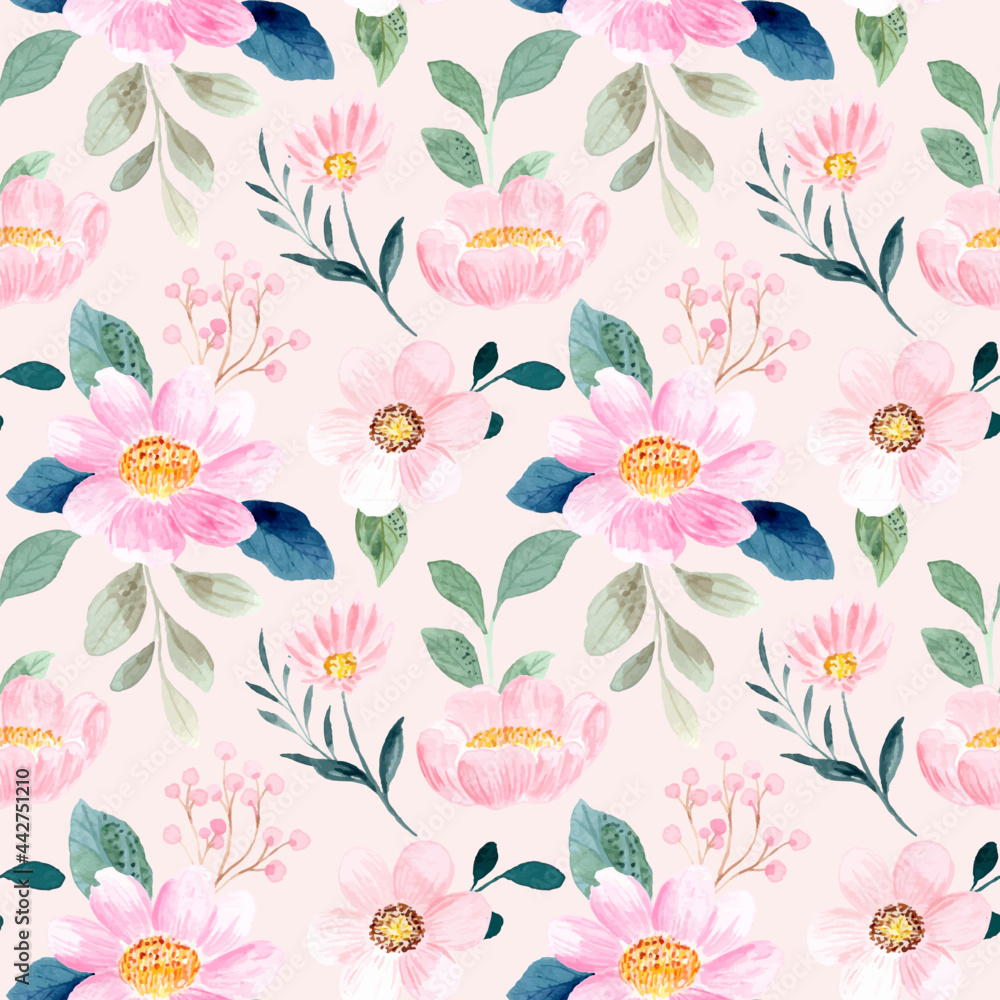 Obraz premium Seamless pattern of soft pink flower with watercolor