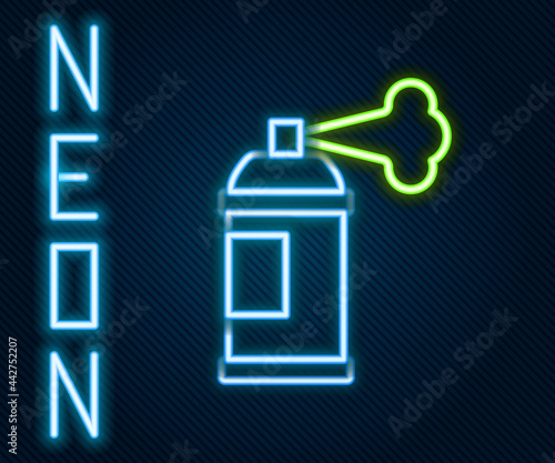 Glowing neon line Paint spray can icon isolated on black background. Colorful outline concept. Vector