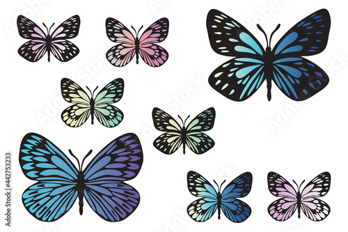Butterflies black silhouette set with modern gradient. Clip art on white background © Julia