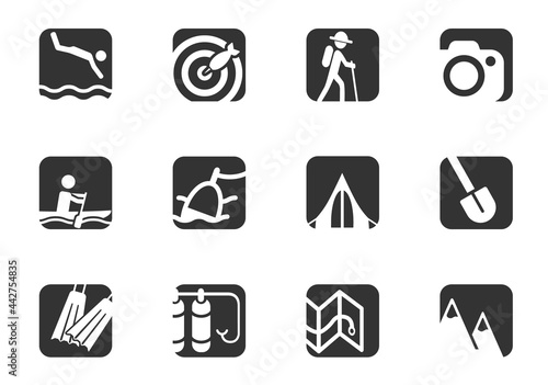 Active recreation and camping icon set