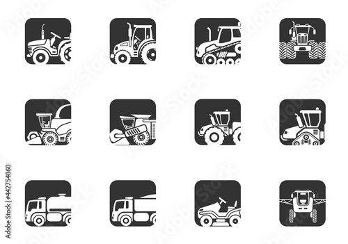 Agricultural vehicles icons set