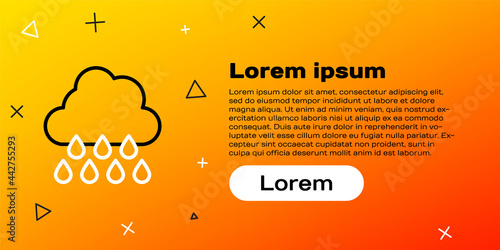 Line Cloud with rain icon isolated on yellow background. Rain cloud precipitation with rain drops. Colorful outline concept. Vector