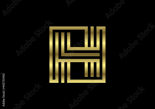 Golden Capital Lines Letter H. Creative Line Letters Design, Graphic Alphabet Symbol For Logo, Poster, Invitation. Vector Illustration