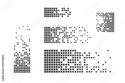Pixel mosaic. Pixel decay illustration. Falling pixels. Abstract background.