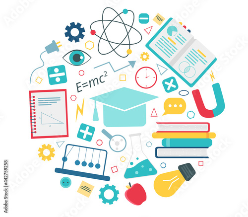 Online education concept. Physics school subject online education service or platform.  Illustration in flat style	