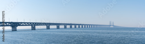Photography panorama view of the Oresund bridge between Denmark and Sweden