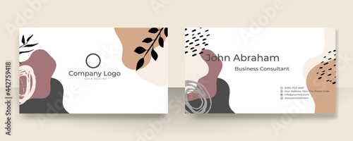 Simple floral business card creative Vector set. Background template with copy space for text and images design by abstract colored shapes, line arts , Tropical leaves warm color of the earth tone