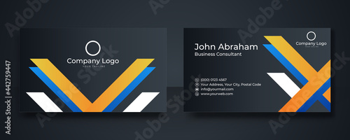 Modern blue orange yellow white black geometric business card design
