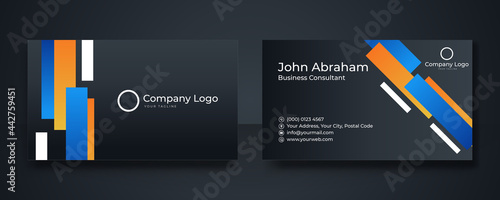 Modern blue orange yellow white black geometric business card design

