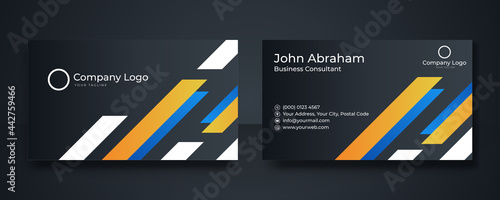 Modern blue orange yellow white black geometric business card design
