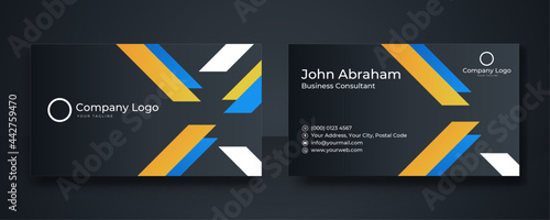 Modern blue orange yellow white black geometric business card design
