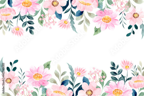 Pink floral garden background with watercolor