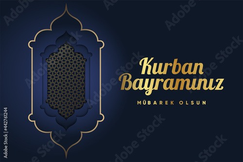 Premium Design for Feast of the Sacrif (Eid al-Adha Mubarak) Feast of the Sacrifice Greeting (Turkish: Kurban Bayraminiz Mubarek Olsun) Holy days of muslim community. Islamic decorative background.
