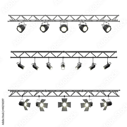 Realistic Lighting metal beam with spotlights equipment for studio and exhibition pavilion stage lightin