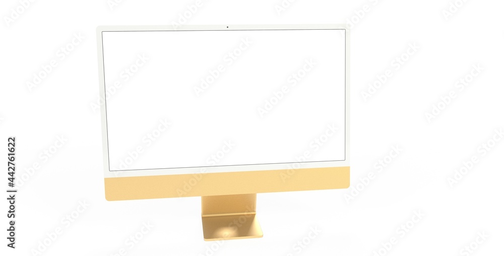 yellow Workspace blank screen desktop computer, Mockup computer gold yellow Workspace blank screen desktop computer, Mockup computer gold