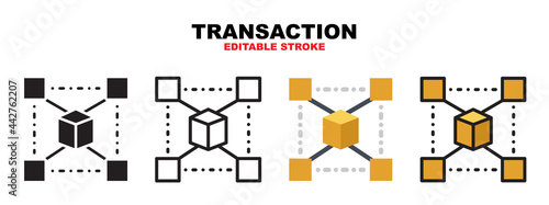 Transaction icon set with different styles. Icons designed in filled, outline, flat, glyph and line colored. Editable stroke and pixel perfect. Can be used for web, mobile, ui and more.
