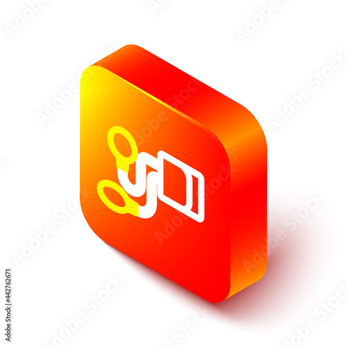 Isometric line Blood pressure icon isolated on white background. Orange square button. Vector