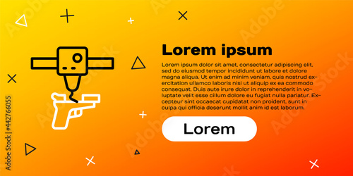 Line 3D printer gun icon isolated on yellow background. 3d printing. Colorful outline concept. Vector
