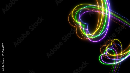 Colorful heart LGBT Pride Month symbol abstract line blazing neon glowing on black background 