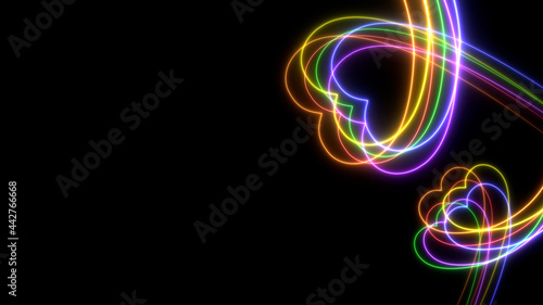 Colorful heart LGBT Pride Month symbol abstract  line blazing neon glowing on black background 