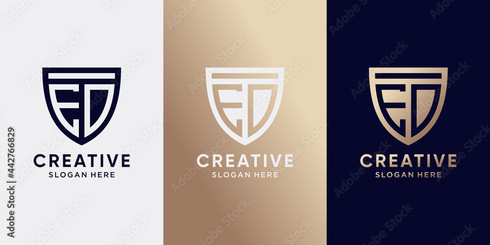 Creative monogram logo design initial letter ED with shield concept Creative monogram logo design initial letter ED with shield concept