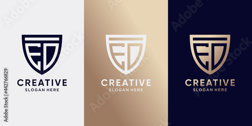 Creative monogram logo design initial letter ED with shield concept