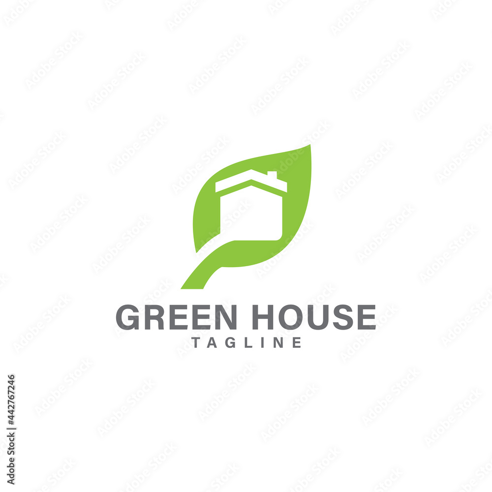 Green house logo, home and leaf logo design vector template Green house logo, home and leaf logo design vector template