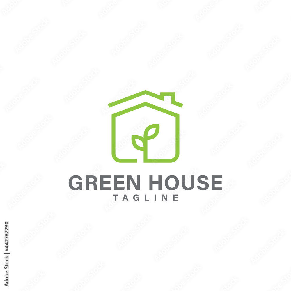 Green house logo, home and leaf logo design vector template Green house logo, home and leaf logo design vector template