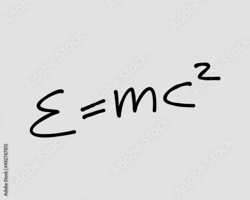 Continuous line, Theory of relativity. E equals mc squared. Drawing of set Physics. (Vector illustration one line drawing)