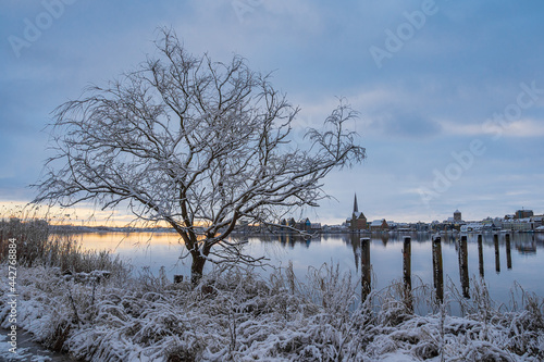 Blick über die Warnow auf die Hansestadt Rostock im Winter photo