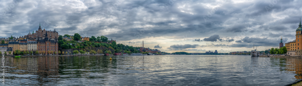 panorama cityscape of Stockholm on an overcast summer day